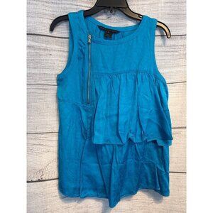 Marc By Marc Jacobs Sleeveless Blue Zip Ruffle Zipper Top Size S